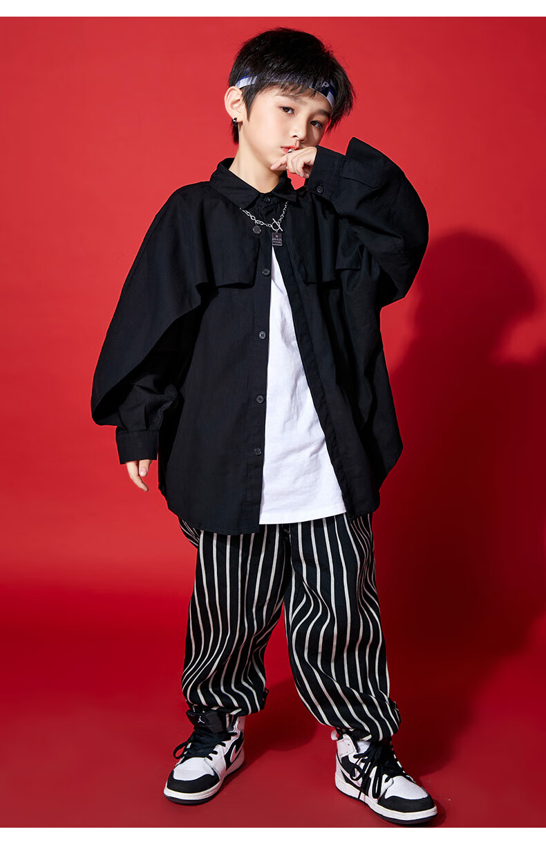 街舞儿童潮服宽松衬衫套装女童hiphop表演服装男童演出嘻哈舞蹈服