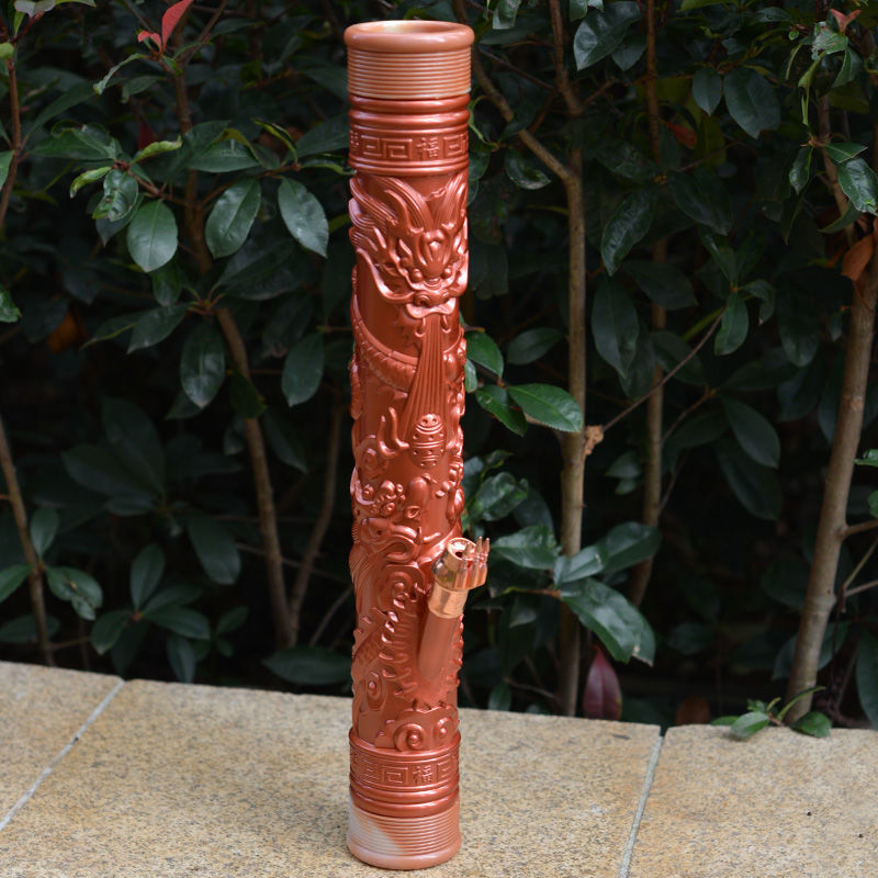 新款竹烟筒仿实木金丝楠仿竹子烟具烟斗过滤型水烟筒烟袋 小号黄色长