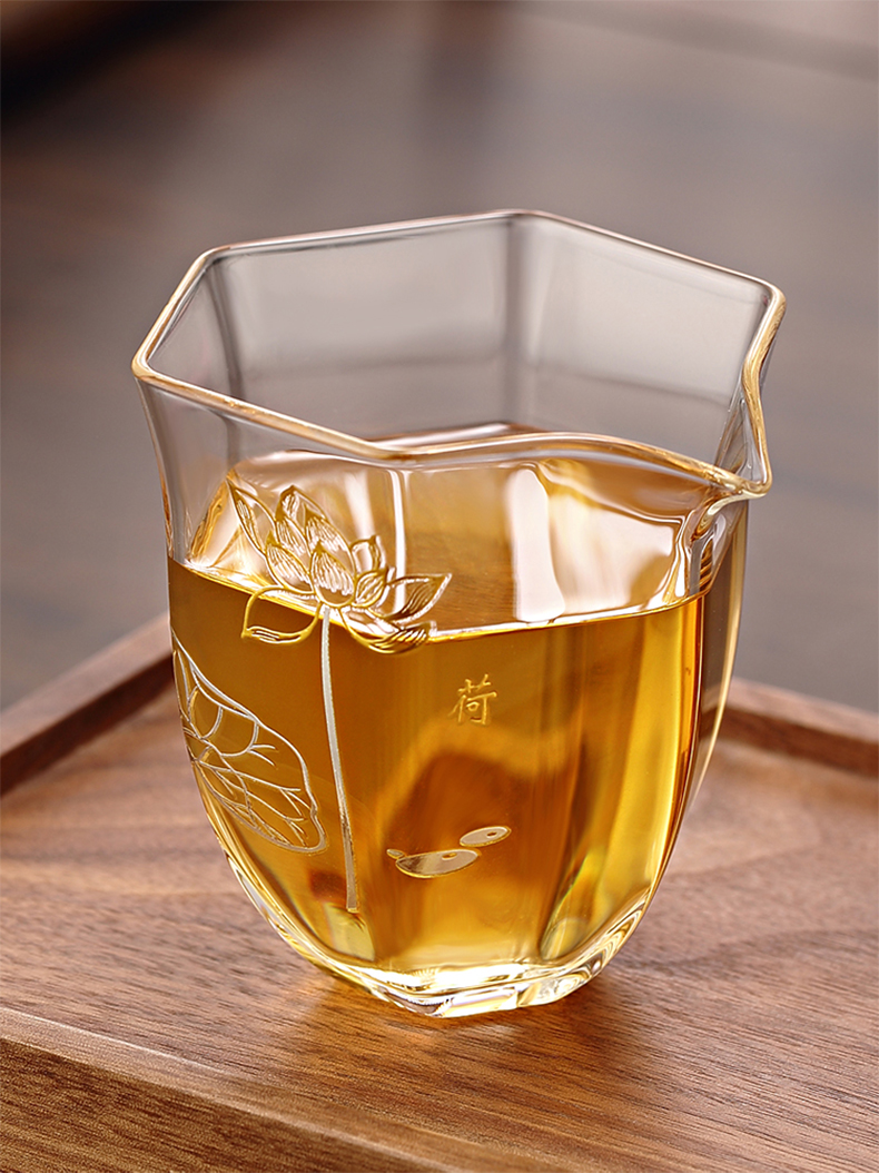 公道杯加厚玻璃公杯家用高档分茶杯功夫泡茶茶具套装茶海主人杯描金绘