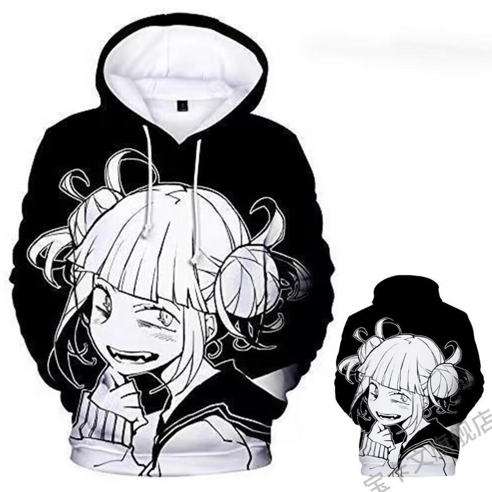 阿嘿颜漫画衣服动漫黑白漫画衣服连帽衫印花欧美3d印花宽松卫衣 黑