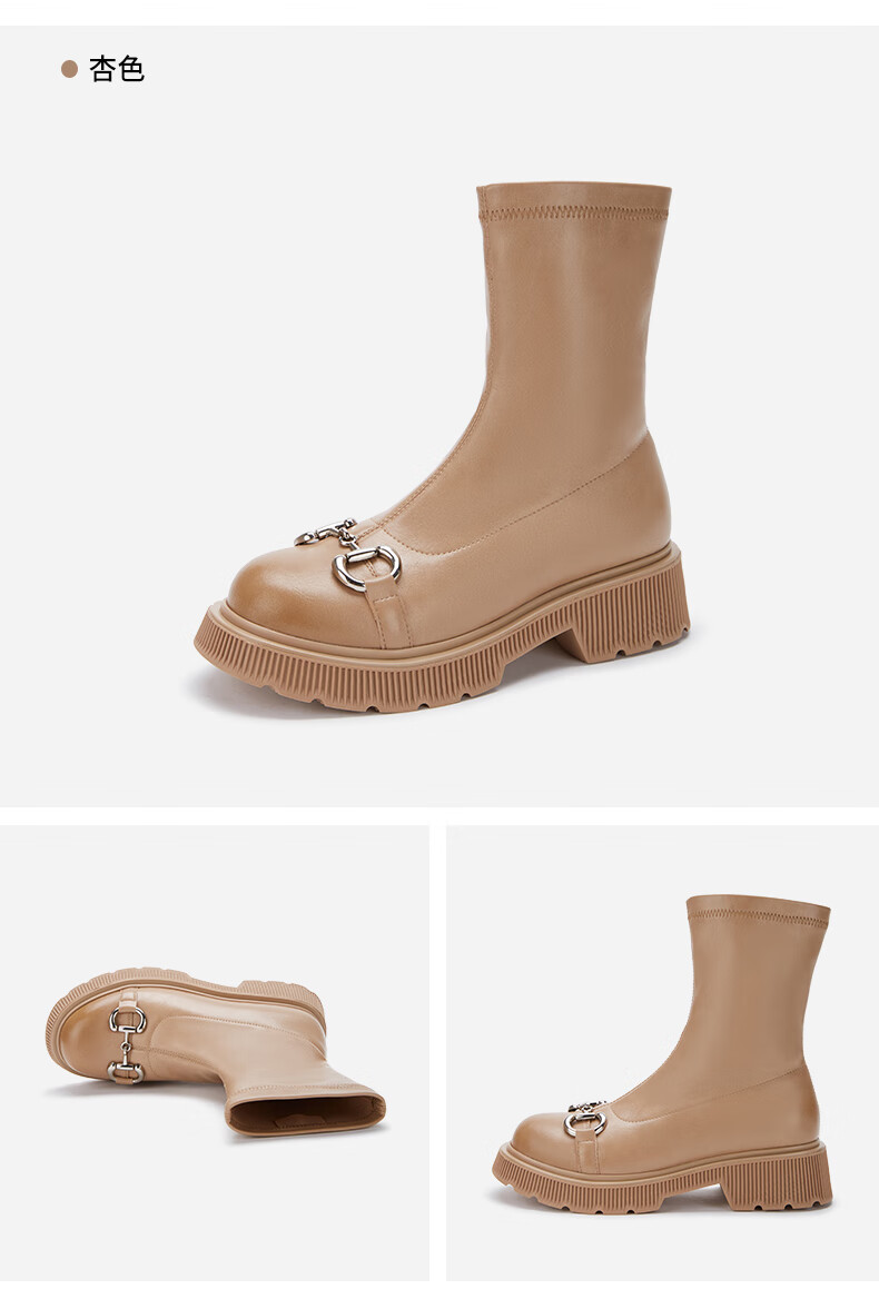 热风女靴2021年冬季商场同款新款女士时尚扣子一脚套靴 01黑色 36(正