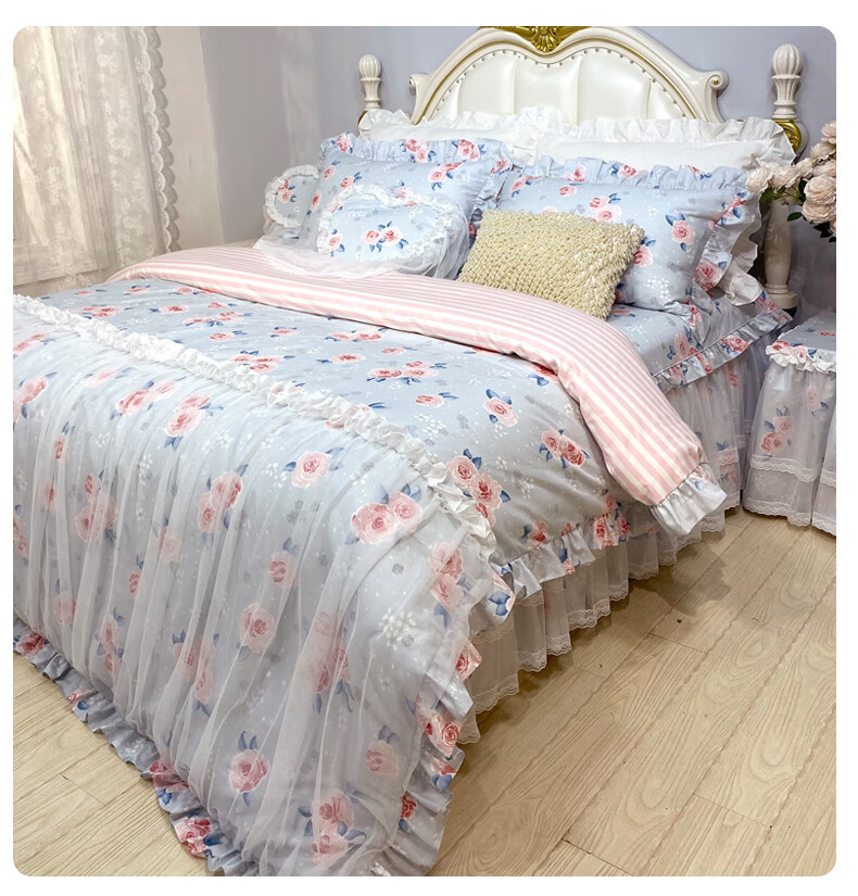 韩版全棉蕾丝床裙床罩单件纯棉公主风床单裙防尘罩床裙浪漫波点120