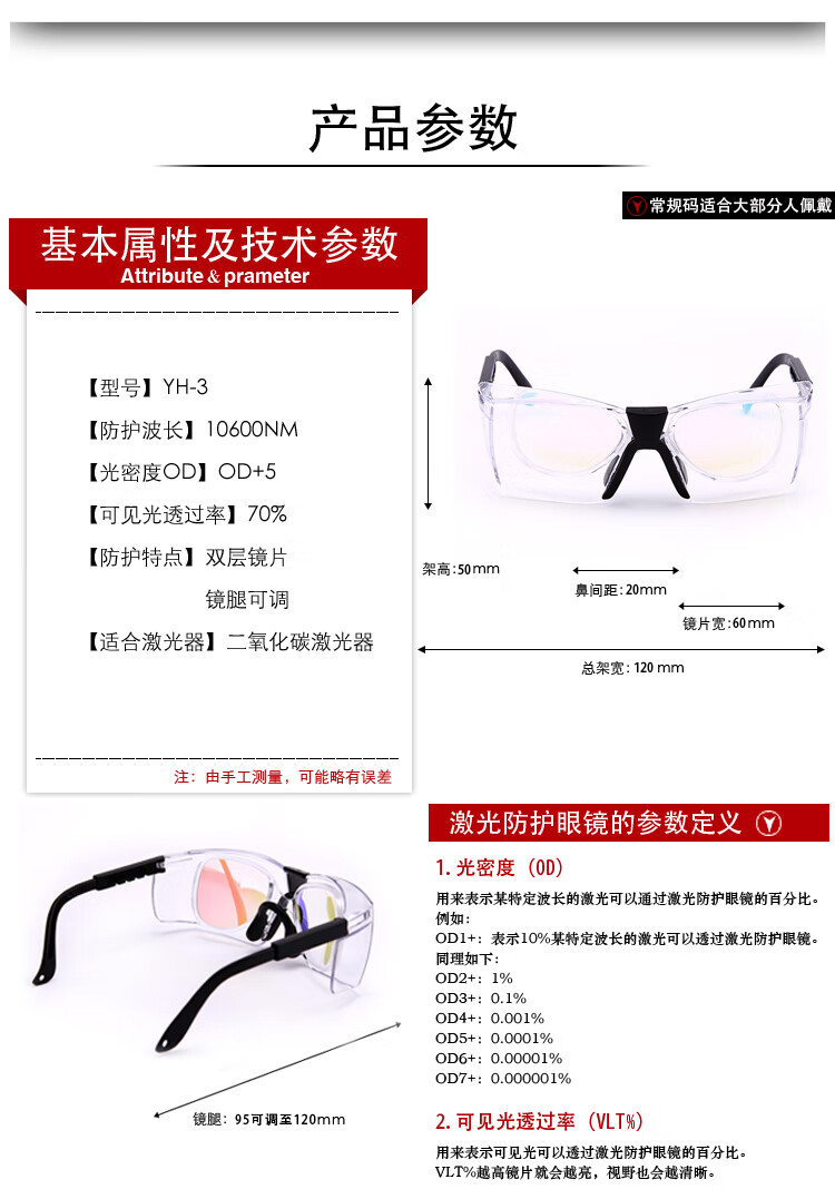 nm二氧化碳co2激光防护眼镜106um波长打标切割机点阵透明大框护目rbj3