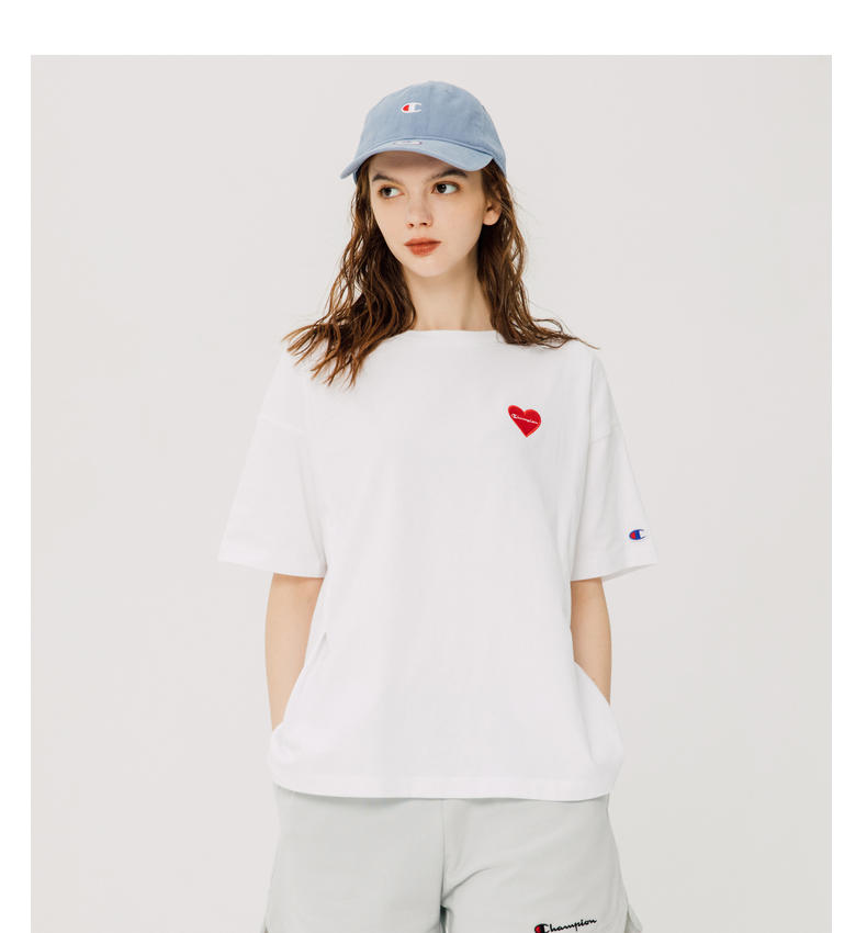 champion2021春夏新款爱心logo刺绣宽松圆领t恤冠军短袖女 浅灰色 l