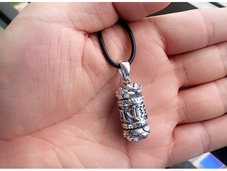 老凤凰款式990银六字真言楞严咒舍利子佛塔吊坠足银男士项链 女佛教