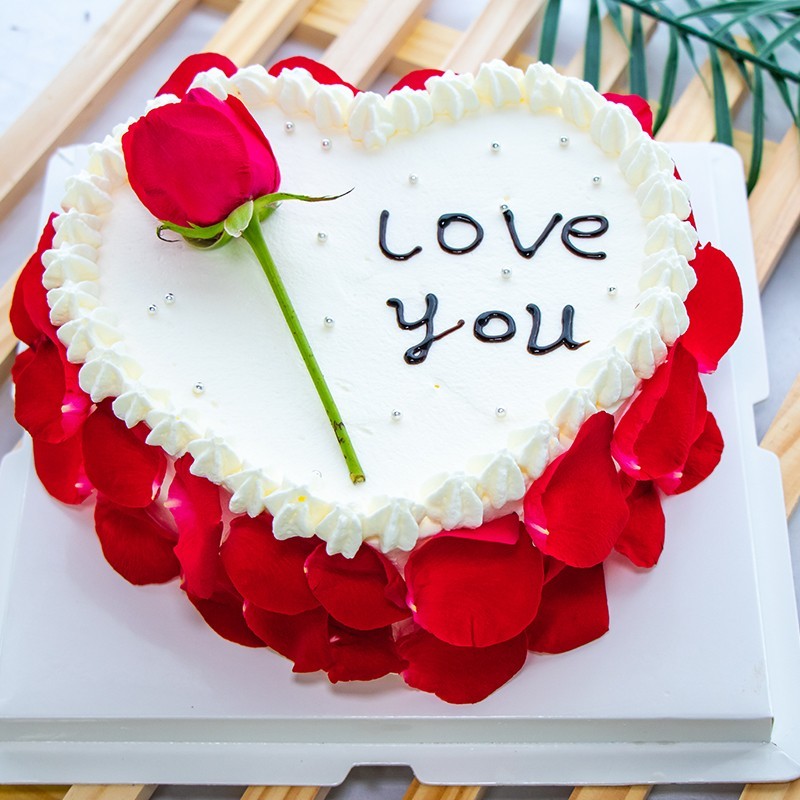 萌达人鲜花生日蛋糕新鲜水果玫瑰花瓣全国预定爱心告白送老婆女友网红