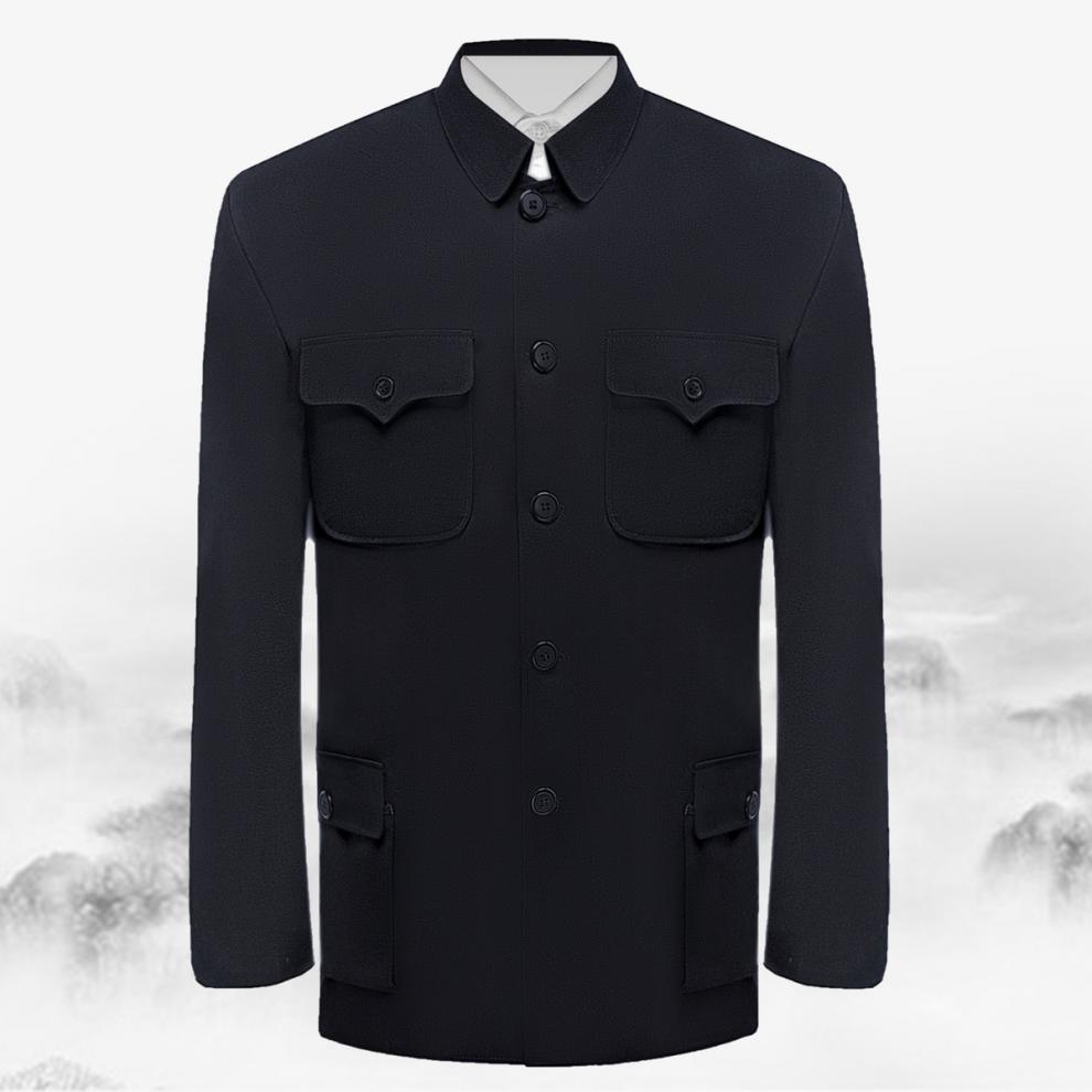 中老年上衣中山服老人外套老年人爷爷装军便装夏季 黑色【双层套装