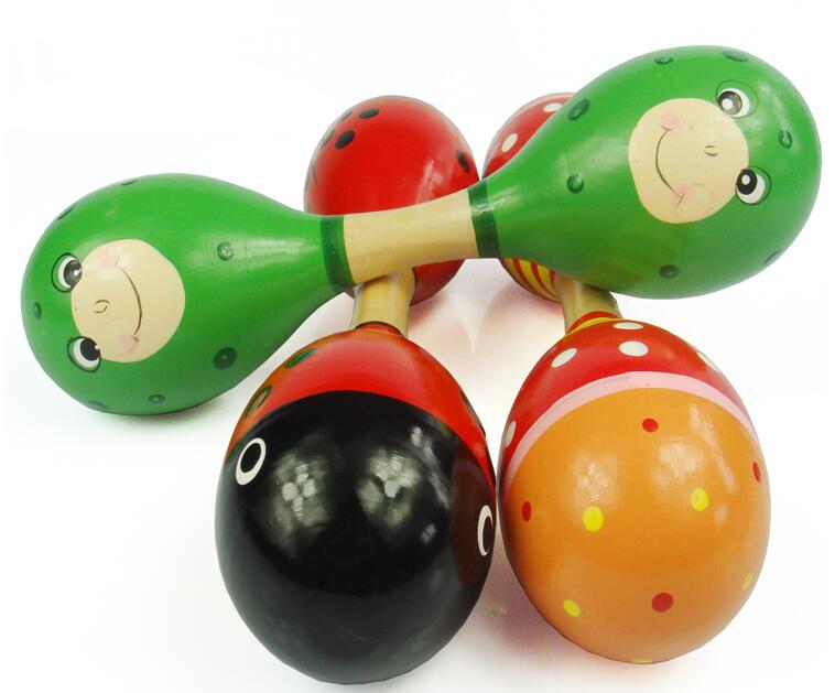 大号双头沙锤乐器打击砂槌发声玩具木制手抓握摇铃小号红色圆点14cm