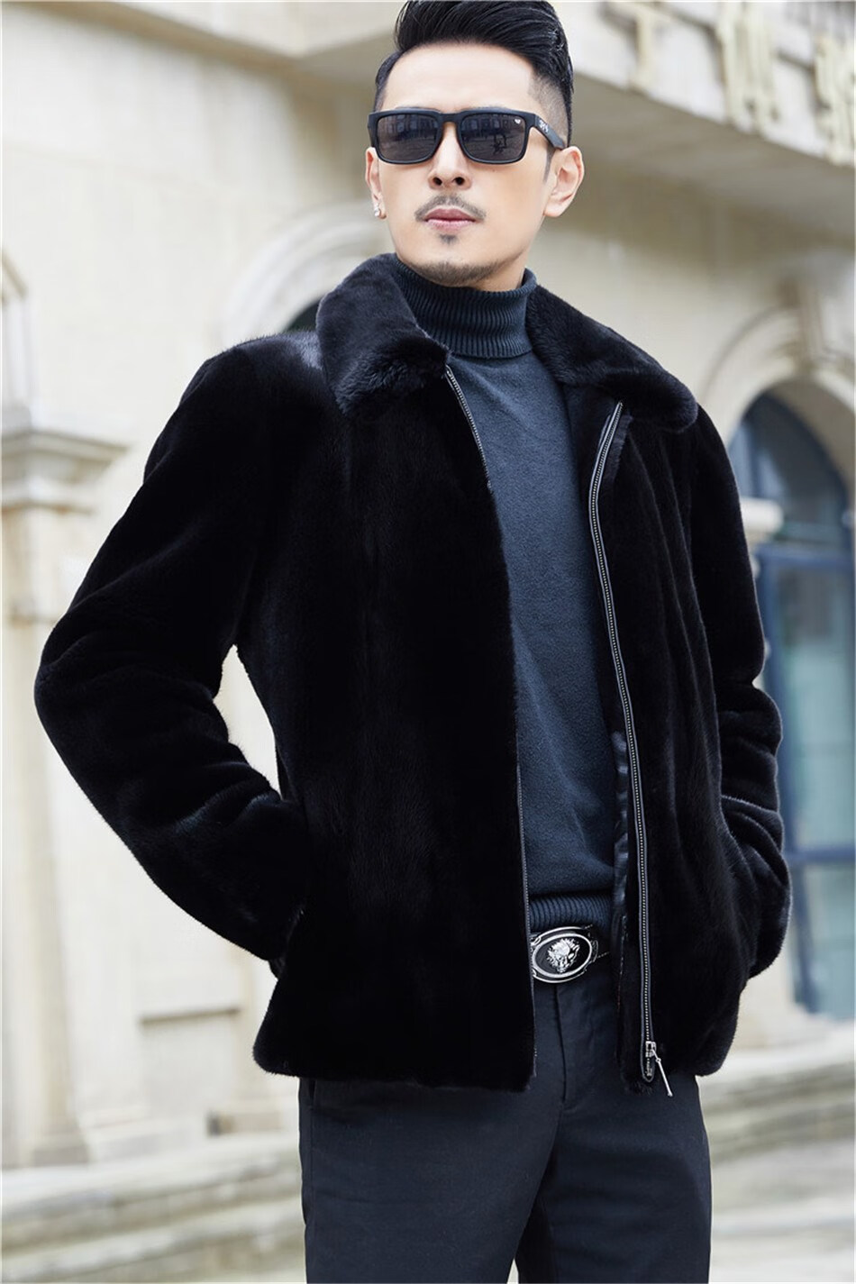 美国宝嘉美皮草男士2022新款进口貂皮外套男整貂大衣连帽水貂皮草海宁