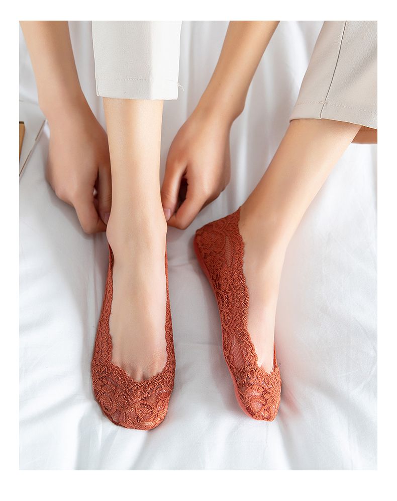 冰丝船袜女袜子女短袜浅口韩国可爱薄款ns潮硅胶防滑蕾丝袜 蕾丝(蓝色