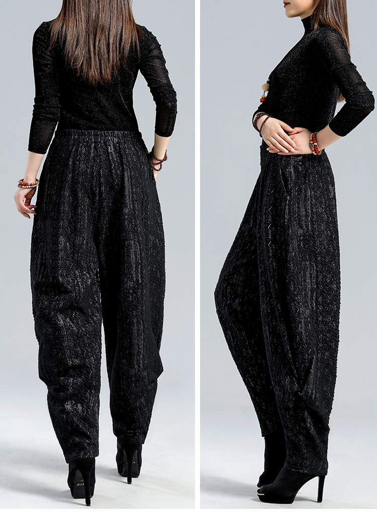 布琳达时尚灯笼裤女2021秋冬宽松大码休闲提花褶皱哈伦舞蹈裤大裆文艺