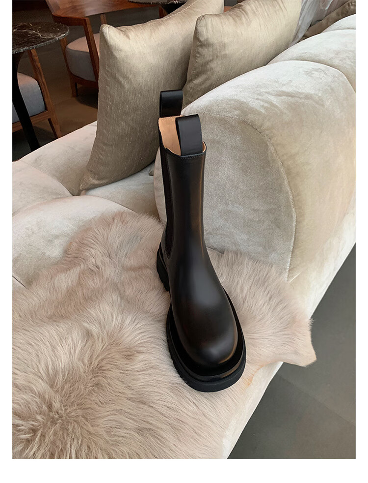 axiu 大叔家达文西鞋子mona马丁靴女中高筒烟筒靴厚底切尔西短靴子