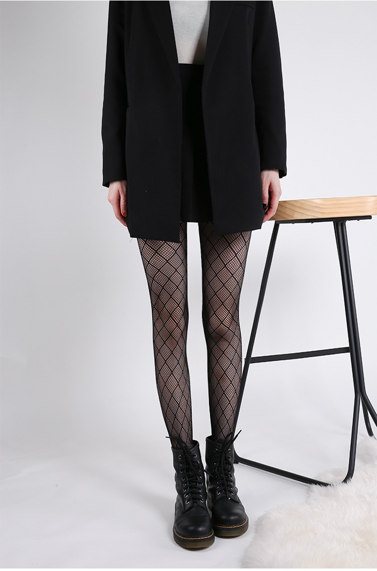 johuan黑网菱形网袜女连裤袜长袜子潮性感渔网袜jk黑
