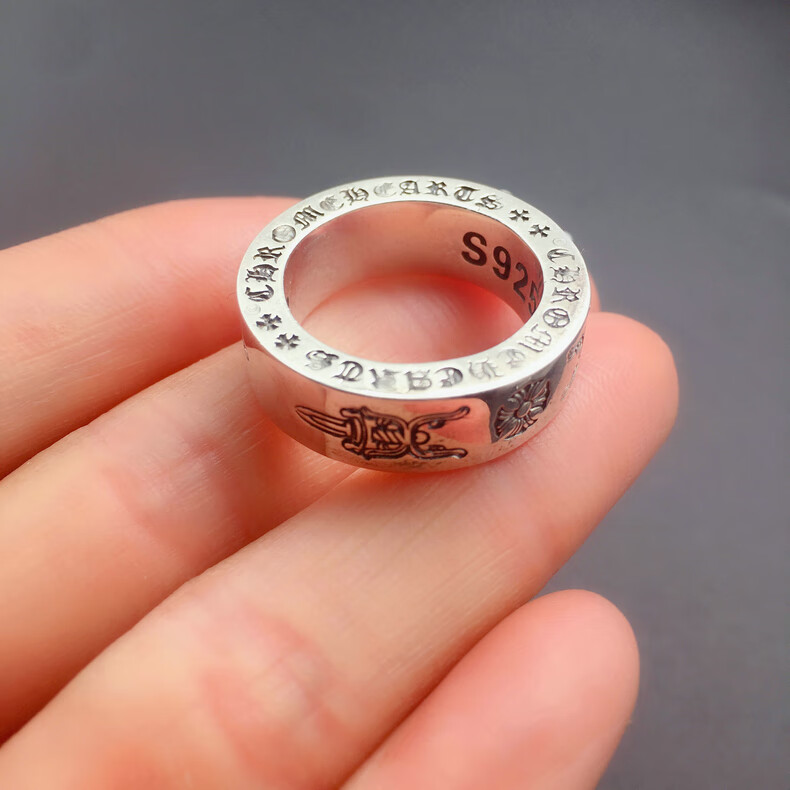 庄梦蝶 泰银ch克罗心朋克十字架宝剑戒指男女食指复古个性925纯银戒指