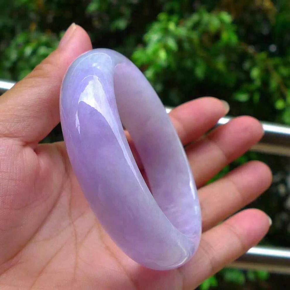 冰糯种紫罗兰翡翠手镯扁条飘花缅甸玉石手镯玉镯子粉紫色玉手镯女冰种