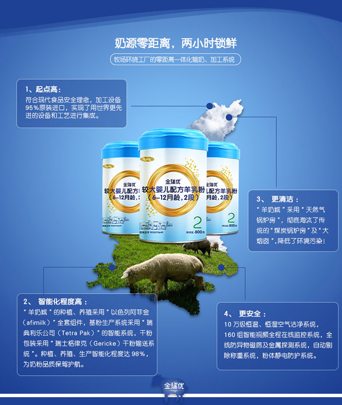 6罐装金瑞优较大婴幼儿配方羊奶粉乳铁蛋白羊乳粉2段612个月800g