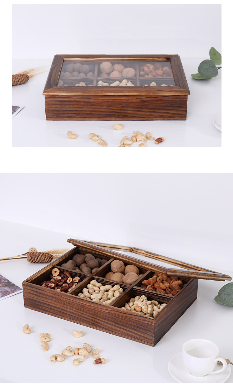 中式实木干果糖果盒分格零食收纳盒 糖果点心家用客厅坚果盒子 33*23*