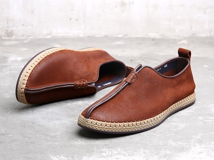 老北京布鞋男休闲鞋防滑耐磨圆口皮鞋老头鞋一脚蹬真皮透气爸爸鞋