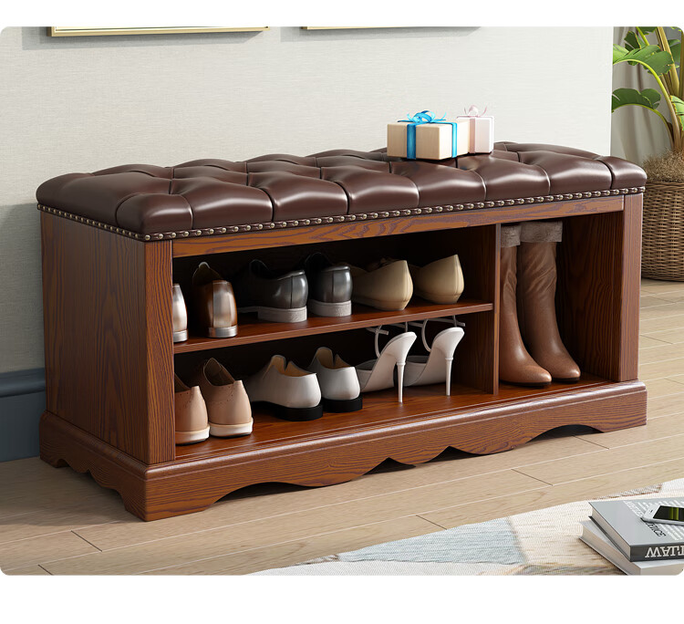 伊欣登2022新款实木换鞋凳鞋柜美式轻奢家用门口现代简约可坐式玄关柜