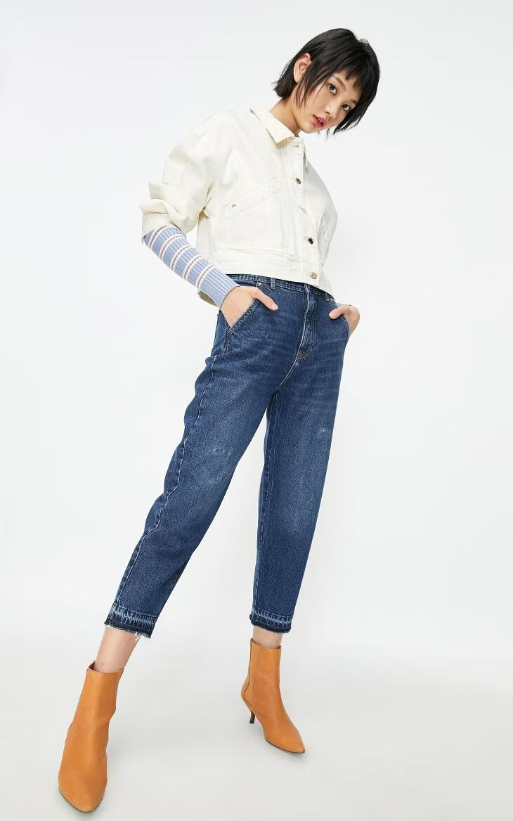 only春季新款高腰显瘦宽松直筒复古潮九分牛仔裤女120149539 j33350洗