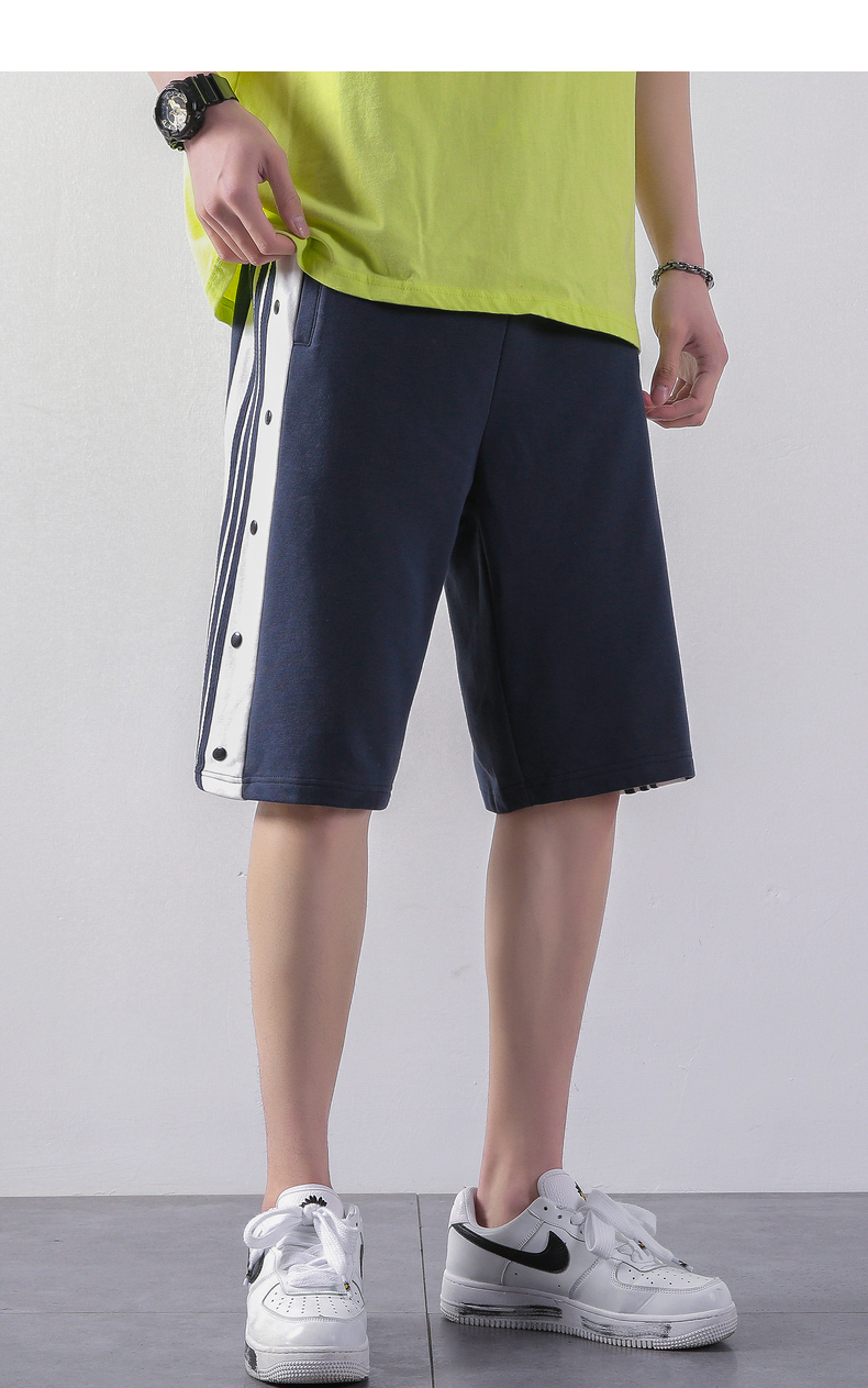 ecko犀牛休闲短裤男宽松潮牌2021夏季新款条纹侧边排扣装饰沙滩五分裤