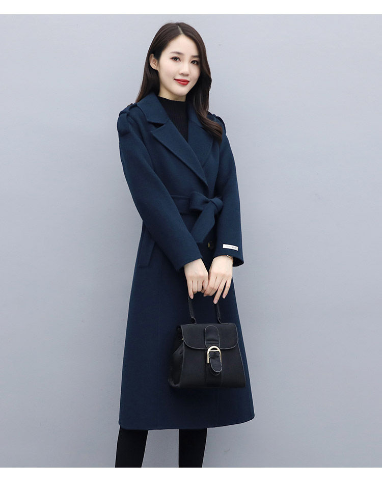 年新款赫本风双面羊绒大衣羊毛森系秋冬妮子中长款毛呢外套女 藏青色