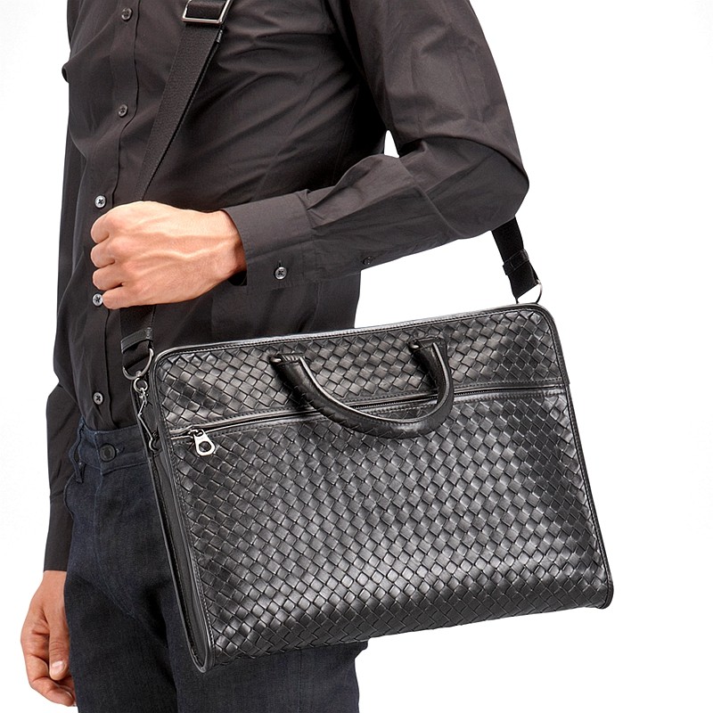 【特卖】bottega veneta宝缇嘉男包编织牛皮商务手提公文包 水墨灰