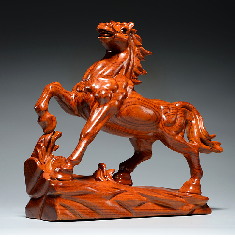 梵粟黄花梨木雕马摆件生肖马办公室装饰马到成功摆件实木雕刻工艺品