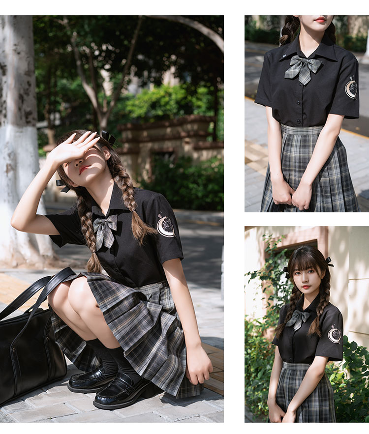 国王与夜莺jk制服 原创正版格裙少女夏黑色金线百褶短裙子 48cm 拍下