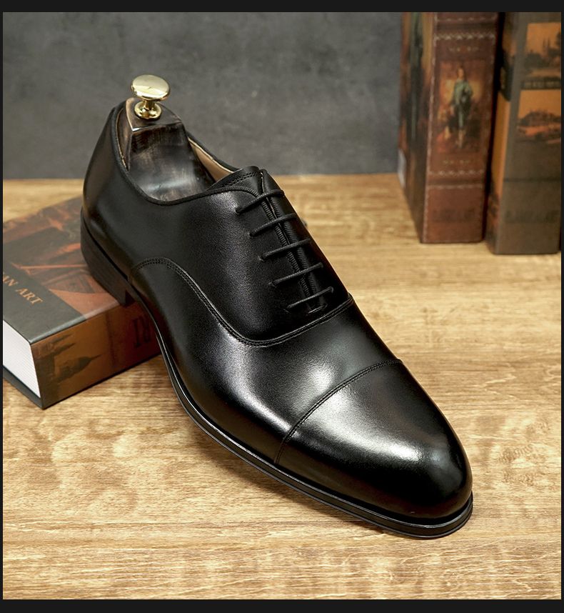 年货清仓老人头商务正装三接头皮鞋男真皮手工鞋圆头羊皮里透气不挑脚