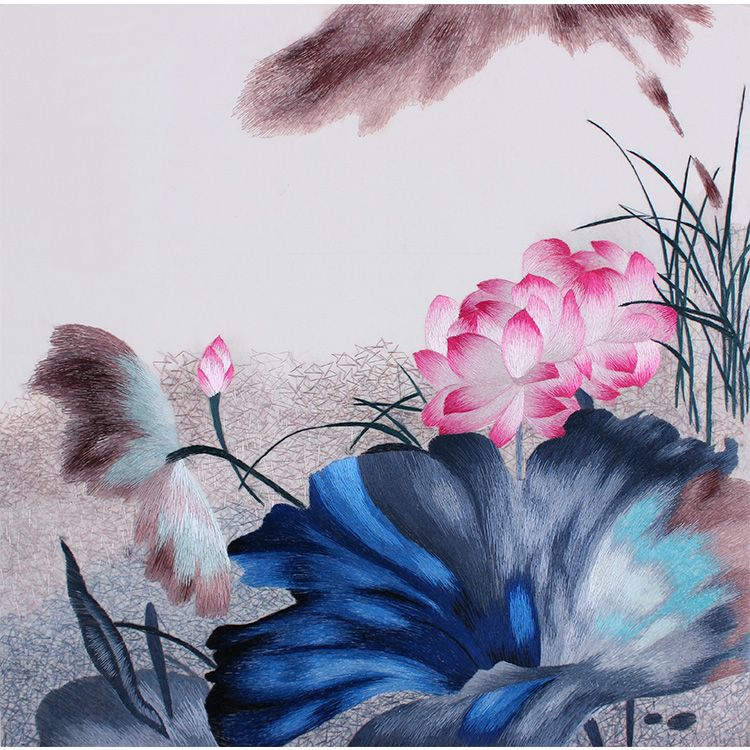 苏绣diy套件初学水墨荷花荷叶针迹扫描零基础手工入门刺绣图案 90080