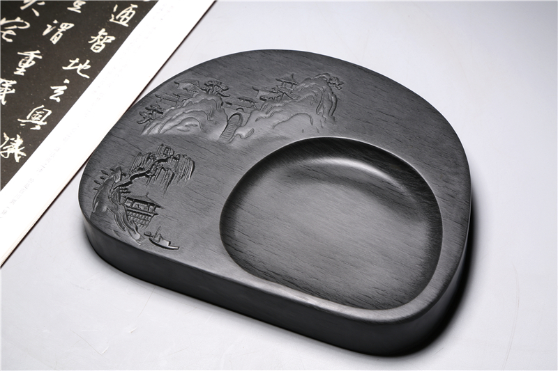 徽州文房8寸歙砚文房四宝砚台端砚精品暗香天然原石实用锦盒明月松间