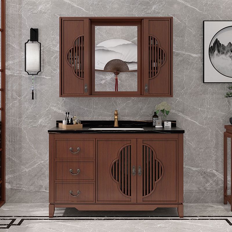 凸凸(tutu)卫浴新中式浴室柜组合实木岩板洗手台现代洗漱面盆柜卫生间