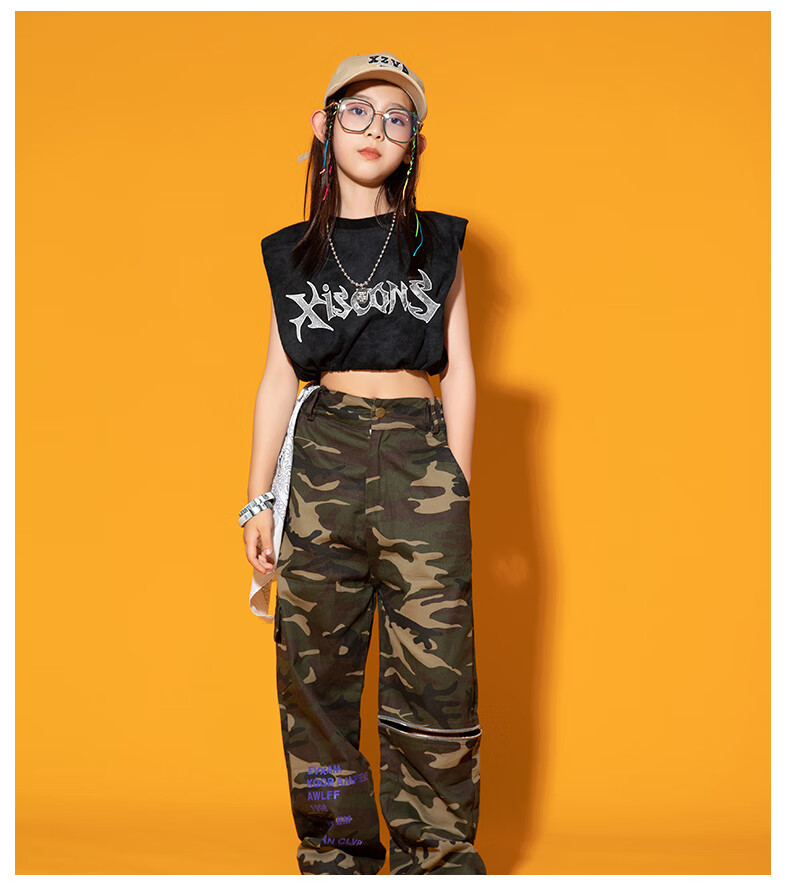 儿童爵士舞服装女童jazz长裤舞蹈服装hiphop少儿街舞服装炸街套装 女