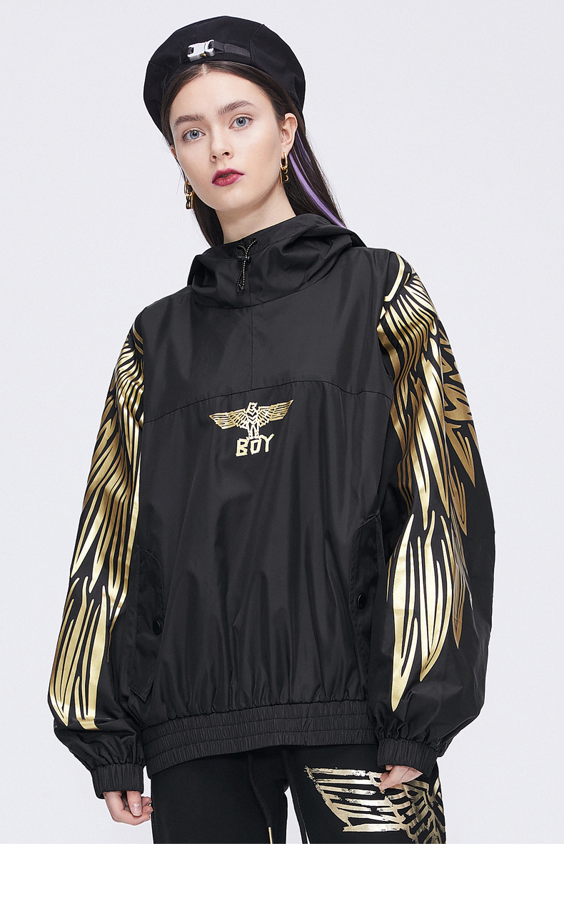 boylondon旗舰2021新款烫金羽毛翅膀夹克外套男秋冬外套女000402 黑色