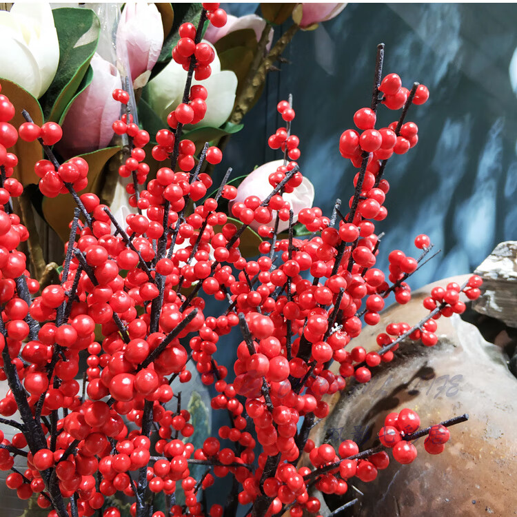 仿真红果 圣诞果 发财果 鸿运果 装饰冬青果 新年红色豆子年宵花 金色