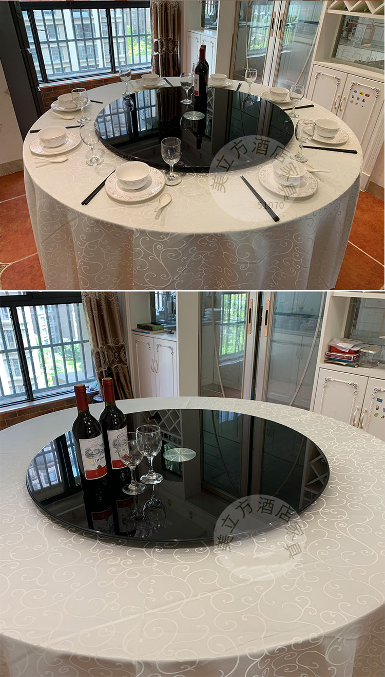 好货时尚餐桌圆桌转盘钢化玻璃酒店饭店家用旋转黑色烤漆圆形旋转玻璃