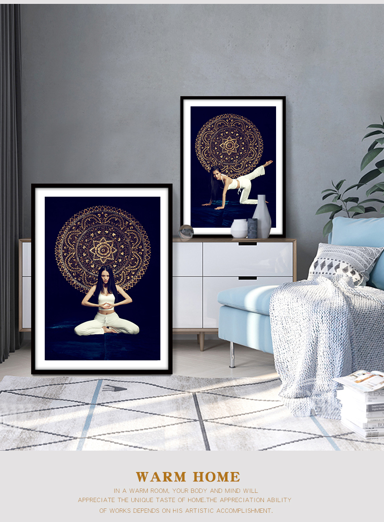 瑜伽馆装饰挂画舞蹈室墙面禅意养生健身房印度油画背景墙美女海报t829