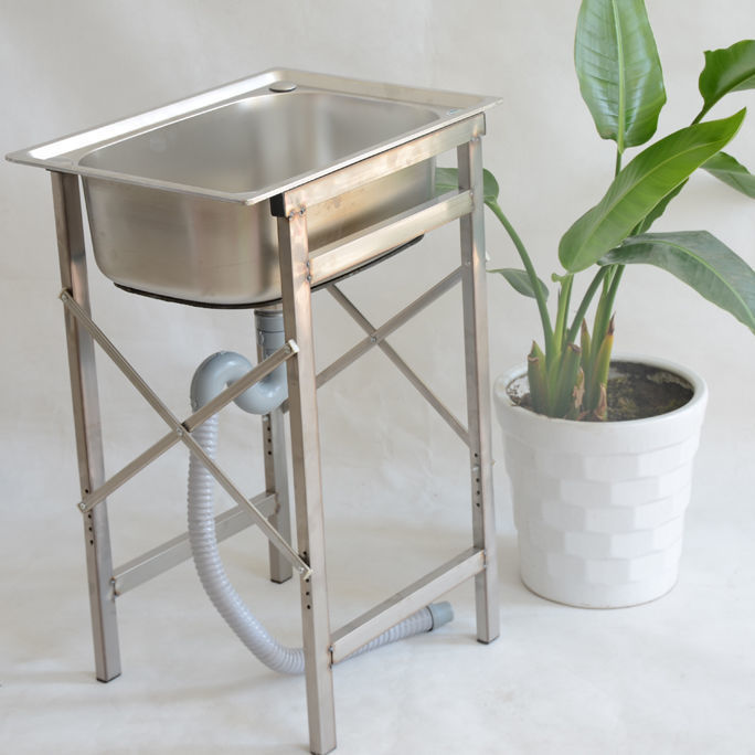 不锈钢水槽单槽带支架焊接家用落地简易洗碗洗手洗菜盆单水池水斗 长