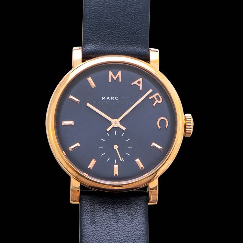 marcjacobs马克雅可布baker系列皮革小三针简约石英女士手表海军蓝mbm