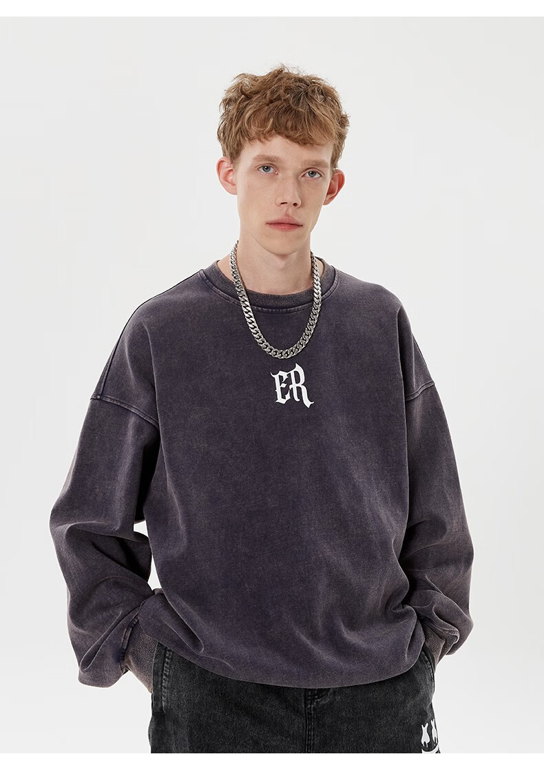 er 哥特字母印花重磅卫衣男春秋季ins潮牌美式复古宽松情侣装外套