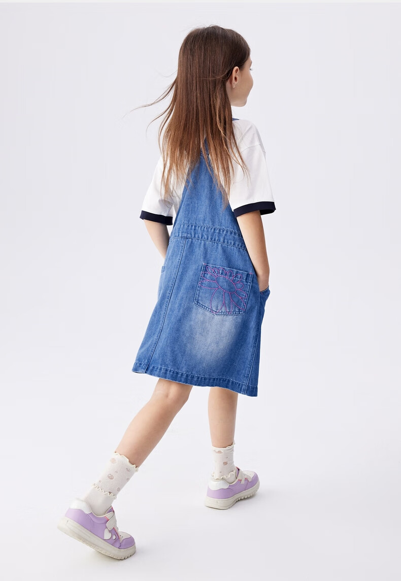 M.Latin Children's Clothing Girls' Dress Summer 2024 New Style Big Girl Suspender Dress Denim Light Blue 110cm 11