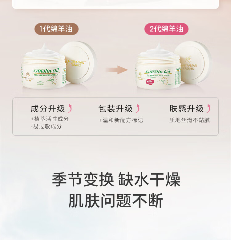 澳芝曼gm绵羊油澳洲进口 绵羊脂滋润维E霜面霜润肤霜 补水保湿清爽秋冬 【2代】绵羊油250g*2 家庭组合装