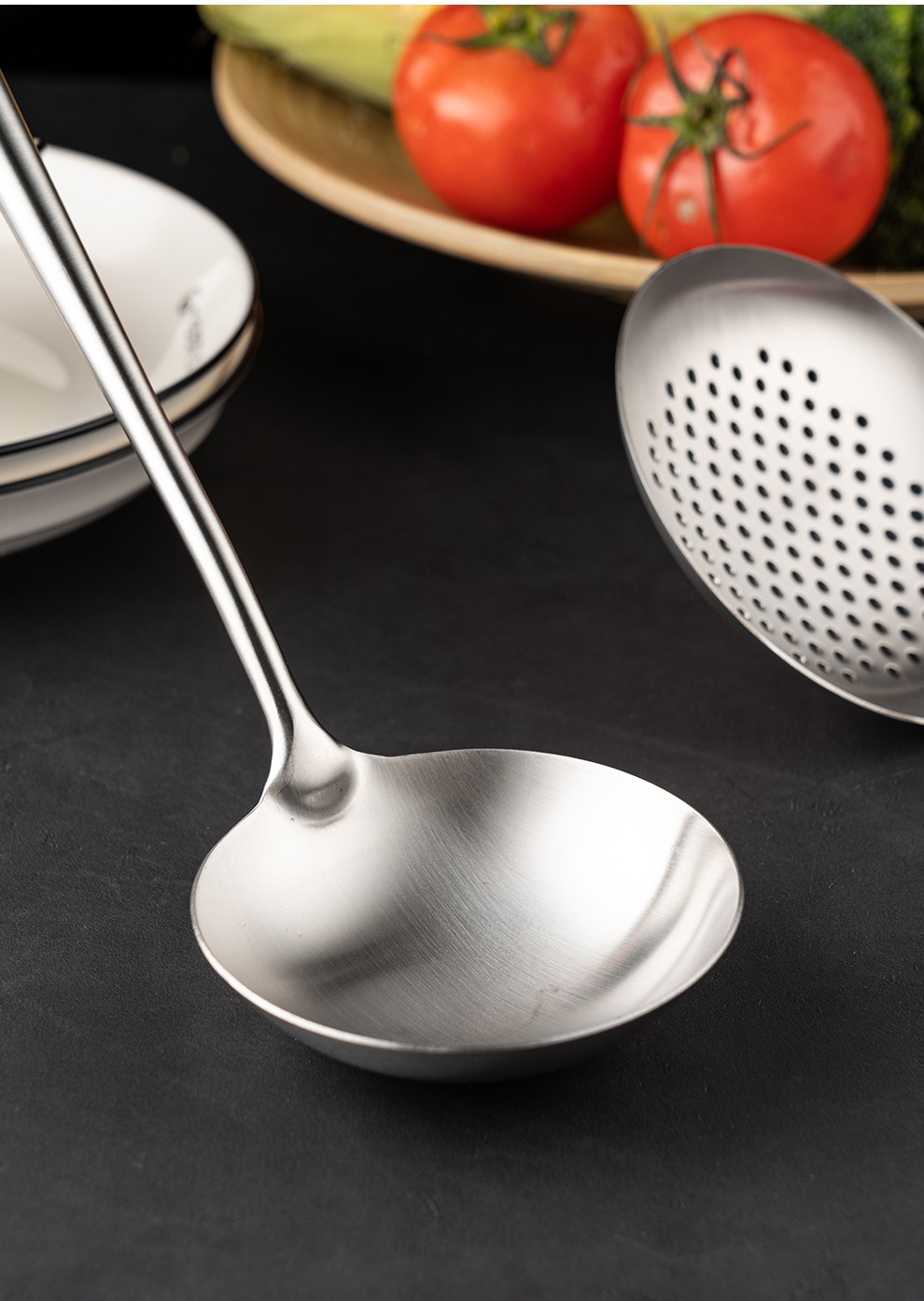 onlycook 304不锈钢炒勺 炒菜厨师专用锅铲厨具 家用炒菜勺大号漏勺