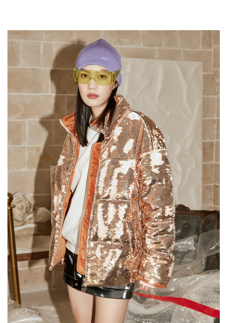 mikibana 米可芭娜魔术可翻双面双色亮片羽绒服女加厚环保材质新款 d