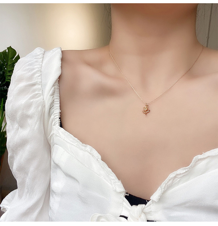 sendme玫瑰花项链女锁骨链女简约气质学生小巧脖颈链花朵吊坠网红时尚