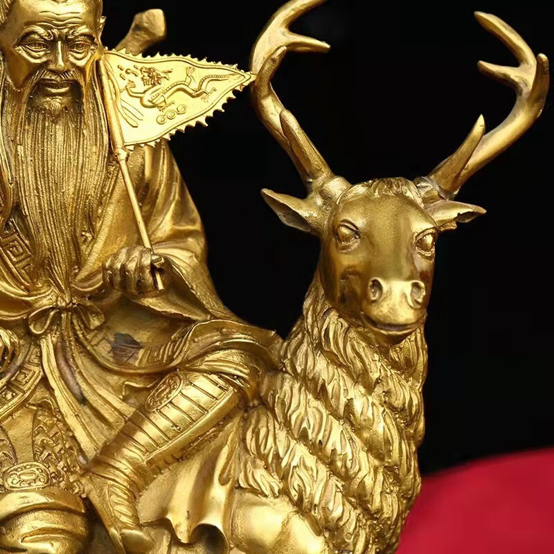 姜子牙神像姜太公钓鱼摆件骑鹿拿打神鞭姜尚吕尚人物铜像 黄铜姜子牙