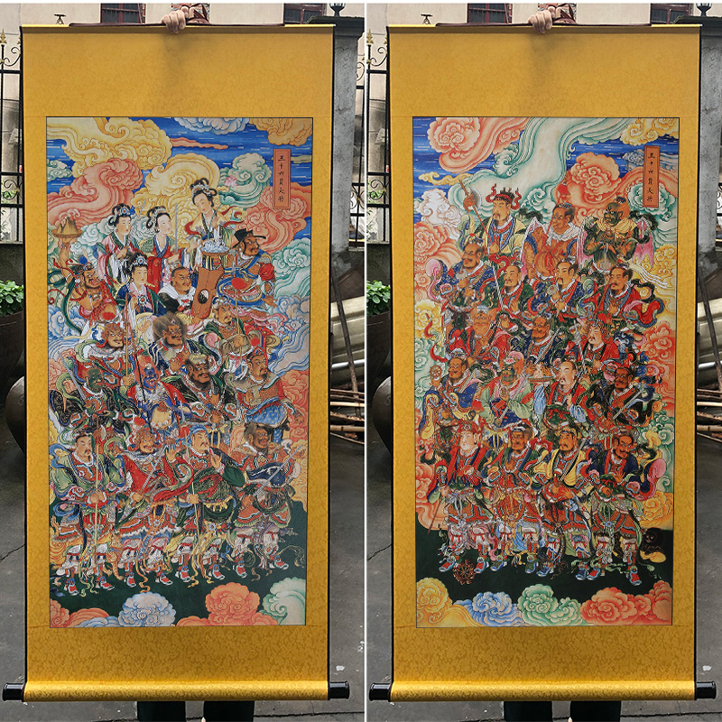 真武大帝画像 三十六天将道教护法元帅真武大帝雷祖天师丝绸卷轴装饰
