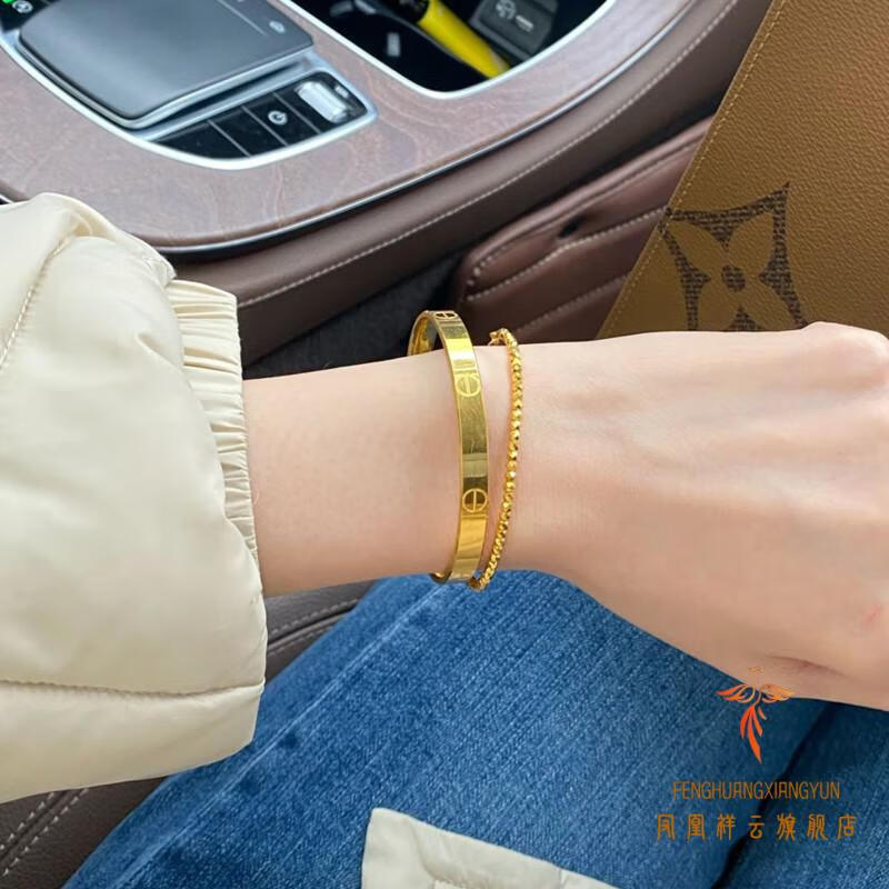 老凤凰黄金小方块蹦迪手镯女款999足金小碎金镯子爆闪手链手串金送