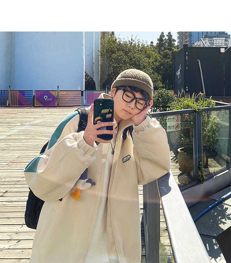 聚系港风潮男2021春季潮牌开衫运动夹克男潮ins港风撞色立领拉链外套